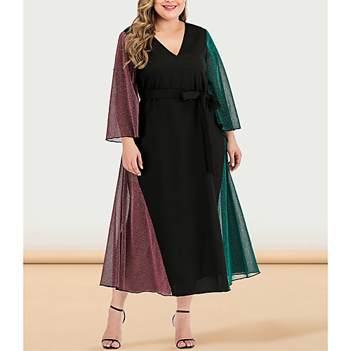 

Women's Black Dress Casual Sophisticated Daily Going out A Line Chiffon Swing Color Block Solid Color Flare Cuff Sleeve Patchwork L XL