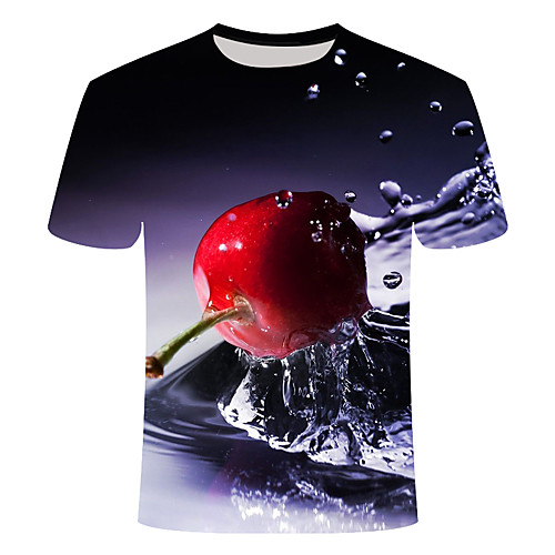 

Men's Daily Going out Basic T-shirt - 3D / Fruit Cherry, Print Royal Blue