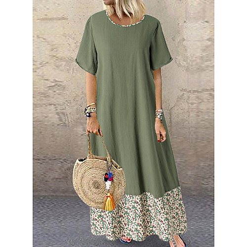 

Women's Green Beige Dress Loose Floral M L
