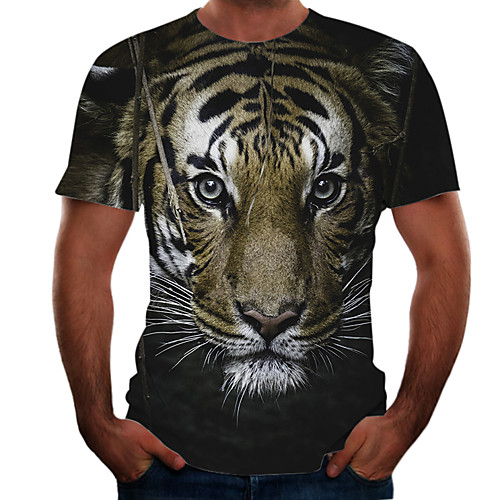 

Men's Going out Weekend Basic T-shirt - Color Block / 3D / Animal Brown