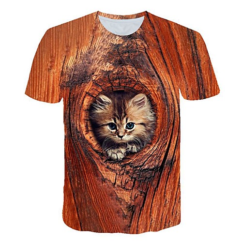 

Women's Daily Sports Basic / Street chic T-shirt - 3D / Animal Cat, Print Brown