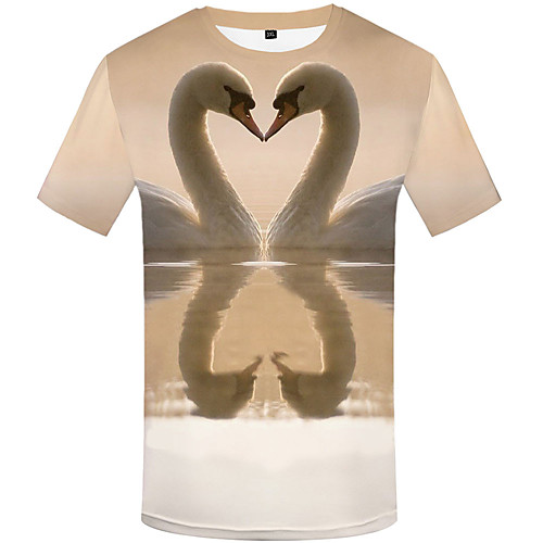 

Men's Daily Sports Basic / Street chic T-shirt - 3D / Graphic / Animal Print Beige