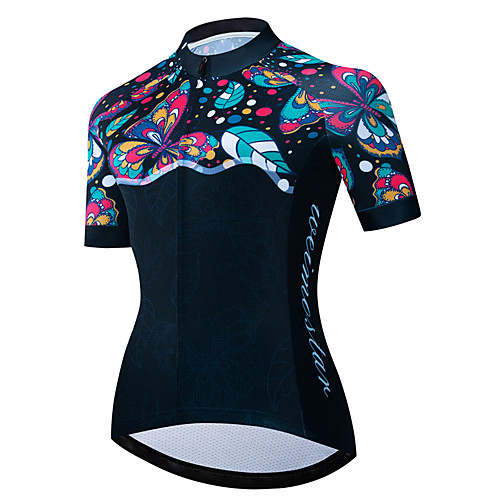 

21Grams Women's Short Sleeve Cycling Jersey 100% Polyester Black / Blue Butterfly Floral Botanical Bike Jersey Top Mountain Bike MTB Road Bike Cycling UV Resistant Breathable Quick Dry Sports