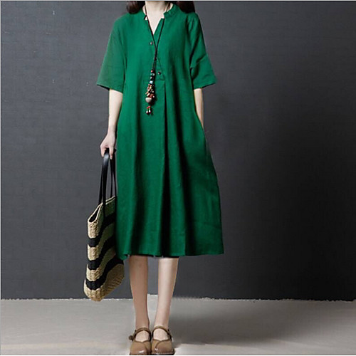 

Women's Yellow Red Dress Shift Solid Color M L