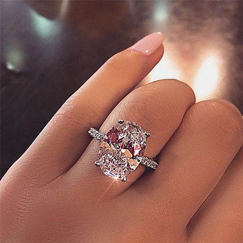 

12 carat Synthetic Diamond Ring Silver For Women's Oval cut Ladies Luxury Elegant Bridal Wedding Party Evening Formal High Quality Big