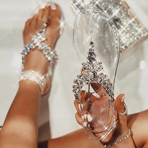 

Women's Slippers & Flip-Flops Flat Heel Open Toe PU Summer Clear / Party & Evening