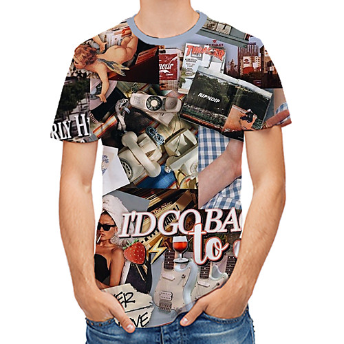 

Men's Daily Club Rock / Street chic T-shirt - Floral / 3D / Letter Print Rainbow