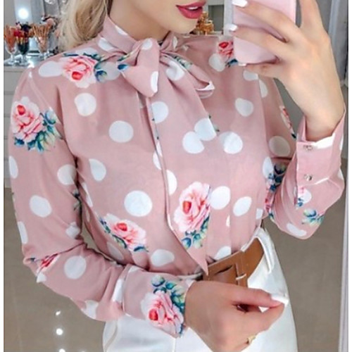 

Women's Geometric Print Knotted Shirt Daily Wine / Blue / Yellow / Blushing Pink