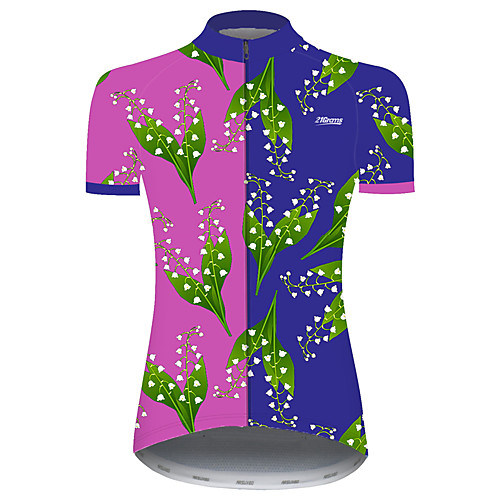 

21Grams Women's Short Sleeve Cycling Jersey BluePink Floral Botanical Bike Jersey Top Mountain Bike MTB Road Bike Cycling UV Resistant Breathable Quick Dry Sports Clothing Apparel / Stretchy