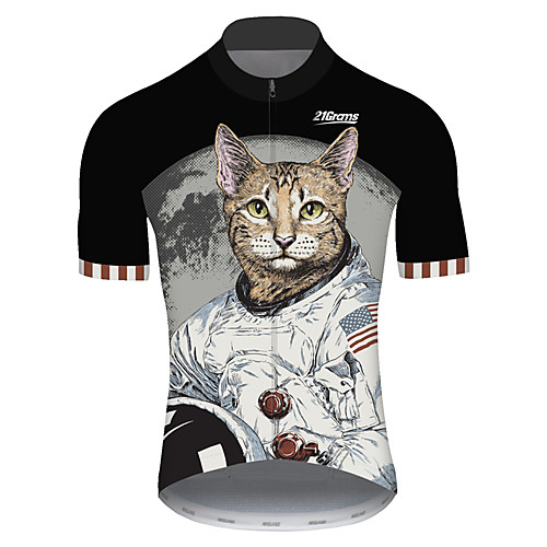 

21Grams Men's Short Sleeve Cycling Jersey 100% Polyester Black / White Cat Animal American / USA Bike Jersey Top Mountain Bike MTB Road Bike Cycling UV Resistant Breathable Quick Dry Sports Clothing
