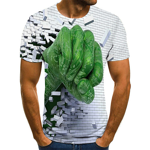 

Men's Daily Going out Street chic / Exaggerated T-shirt - Geometric / 3D / Graphic Pleated / Print Rainbow