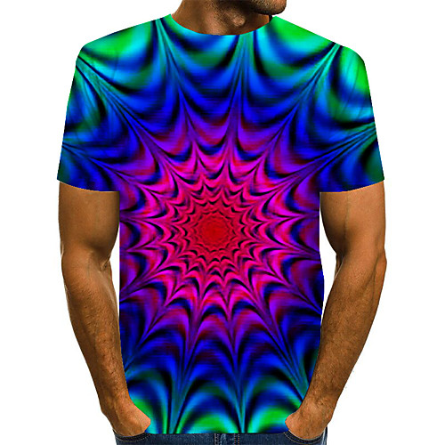 

Men's Daily Going out Street chic / Exaggerated T-shirt - Geometric / 3D / Graphic Pleated / Print Rainbow