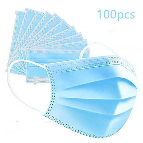 

100 pcs Face Mask Protection Nonwoven Melt Blown Fabric Filter LITBest CE Certified Certification Form Fit Anti-Stain Treatment Foldable Blue