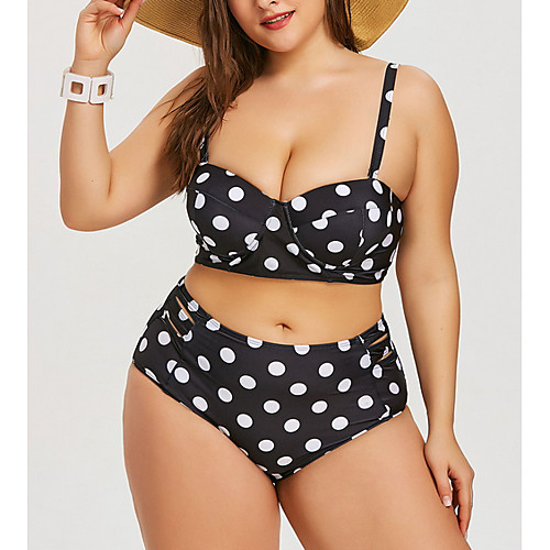 

Women's Black Tankini Swimwear Swimsuit - Polka Dot Solid Colored XL XXL XXXL Black