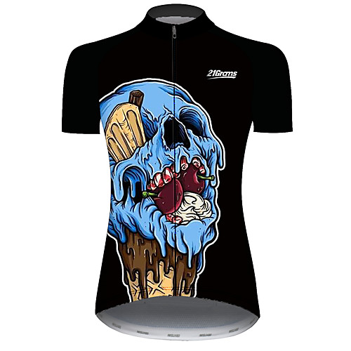 

21Grams Women's Short Sleeve Cycling Jersey Black / Blue Skull Bike Jersey Top Mountain Bike MTB Road Bike Cycling UV Resistant Breathable Quick Dry Sports Clothing Apparel / Stretchy