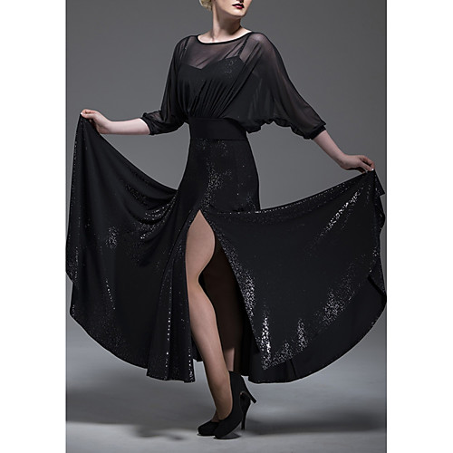 

Ballroom Dance Club Costume Women's Pleats / Split Performance 3/4 Length Sleeve Polyester Taffeta Dress 2020