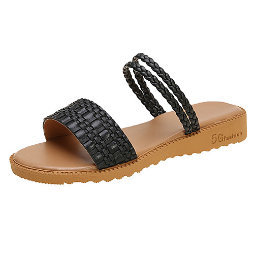 

Women's Slippers & Flip-Flops 2020 Flat Heel Open Toe PU Casual / Minimalism Spring & Fall / Spring & Summer Black / Beige