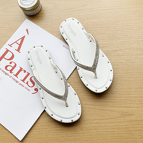 

Women's Slippers & Flip-Flops 2020 Flat Heel Open Toe PU Classic / Minimalism Spring & Fall / Spring & Summer White / Black