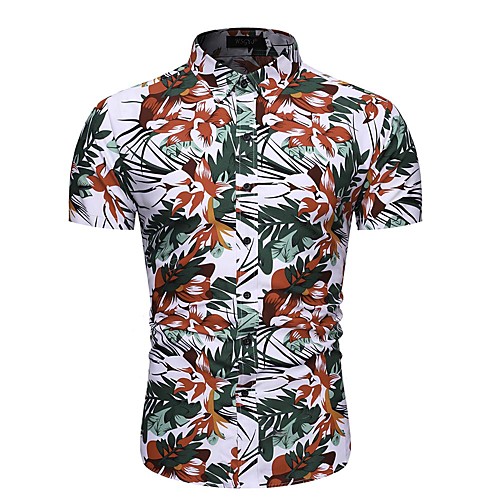 

Men's Floral Geometric Shirt - Cotton Basic Elegant Daily Work Classic Collar Rainbow / Short Sleeve