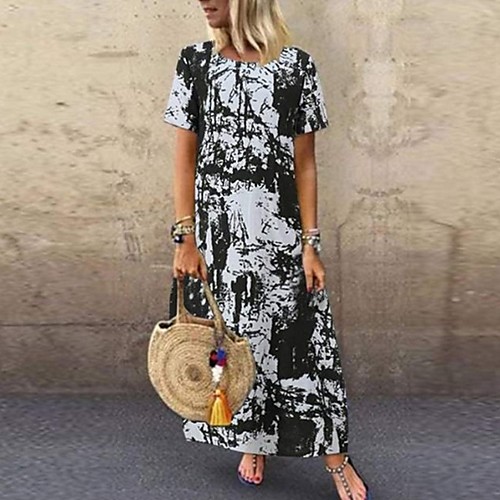 

Women's Orange Green Dress Shift Print S M
