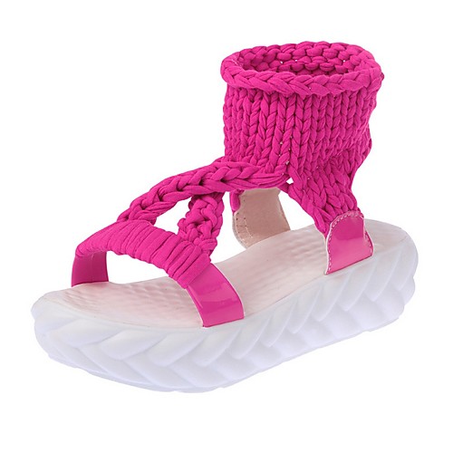 

Women's Sandals Flat Heel Open Toe Knit Summer Fuchsia / White / Brown