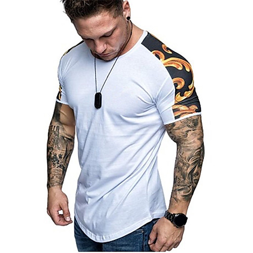 

Men's Graphic Jacquard T-shirt Daily Weekend Round Neck White / Black / Short Sleeve