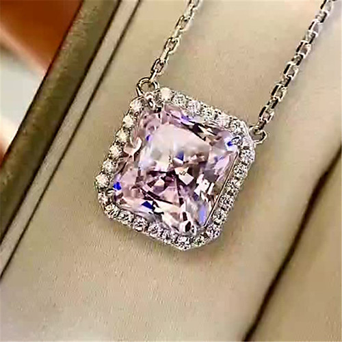 

4 carat Synthetic Diamond Necklace Silver For Women's Square Cut Stylish Luxury Elegant Bridal Wedding Party Evening Formal High Quality Big