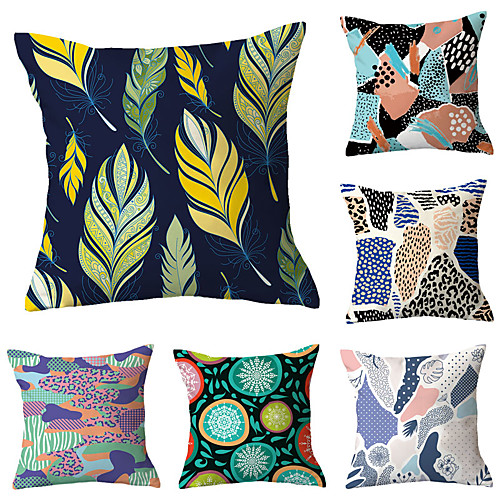 

6 pcs Polyester Pillow Cover, Geometric Floral Print Simple Classic Square Traditional Classic