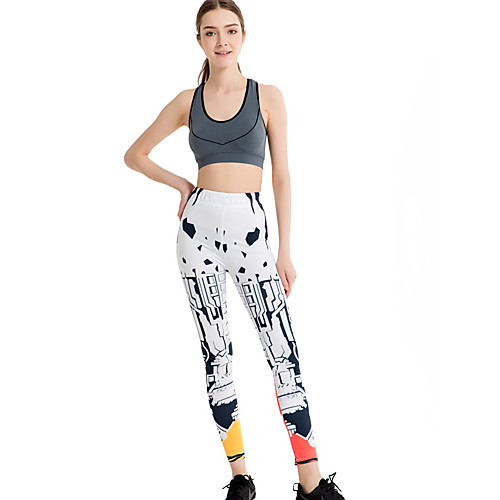 

Women's Sports / Yoga Sporty / Basic Legging - Print / Color Block, Print Mid Waist White One-Size