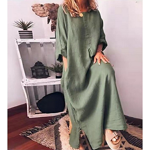 

Women's Wine Green Dress Elegant Shift Solid Color M L