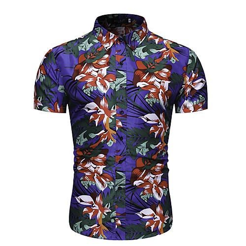 

Men's Daily Work Basic / Elegant Shirt - Floral / Geometric Blue