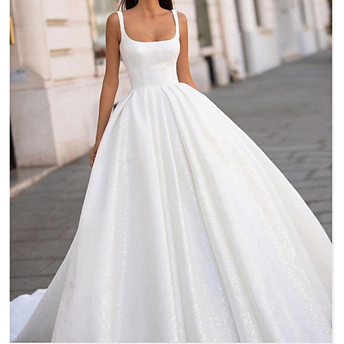 

Ball Gown Spaghetti Strap / Scoop Neck Court Train Polyester Sleeveless Country Plus Size Wedding Dresses with Side-Draped 2020