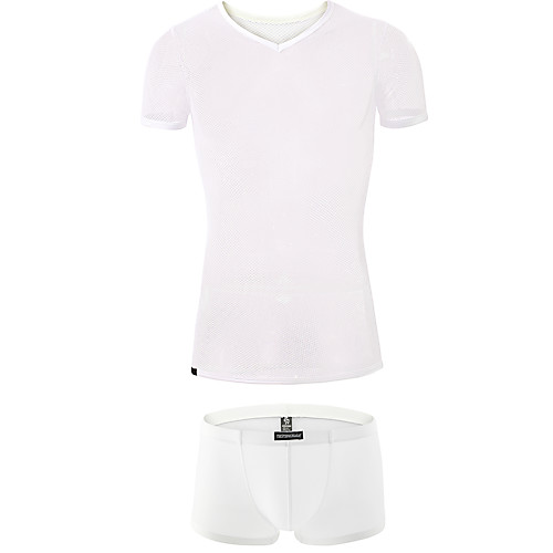 

Men's Mesh Suits Nightwear Solid Colored White Black M L XL