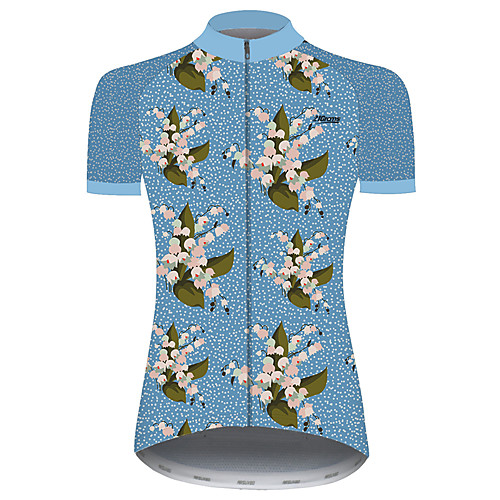 

21Grams Women's Short Sleeve Cycling Jersey Blue Floral Botanical Bike Jersey Top Mountain Bike MTB Road Bike Cycling UV Resistant Breathable Quick Dry Sports Clothing Apparel / Stretchy