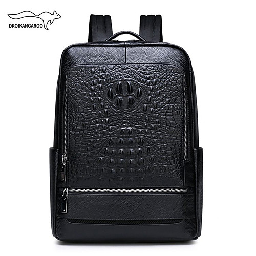 

Waterproof Cowhide Zipper Commuter Backpack Solid Color Daily Black