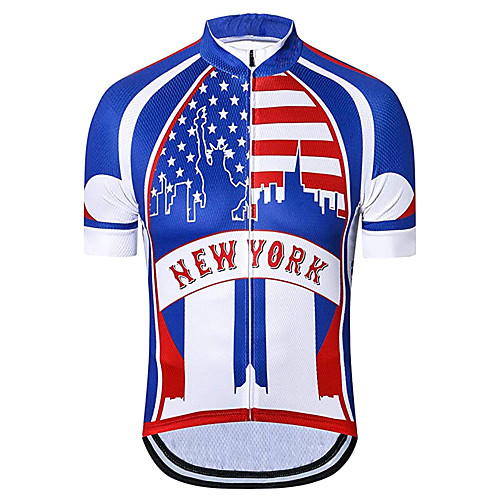 

21Grams Men's Short Sleeve Cycling Jersey RedBlue American / USA Stars National Flag Bike Jersey Top Mountain Bike MTB Road Bike Cycling UV Resistant Breathable Quick Dry Sports Clothing Apparel