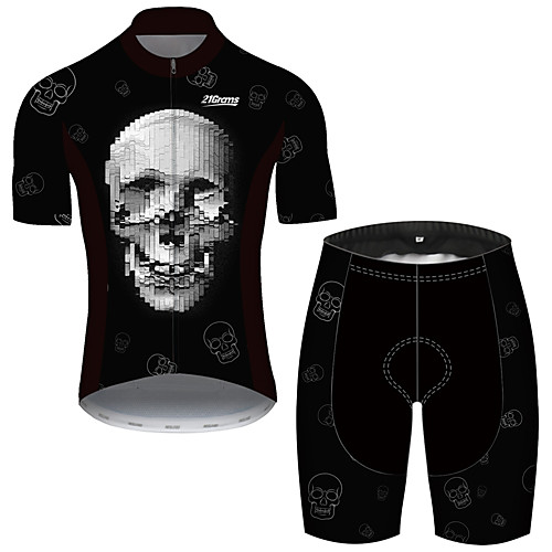 

21Grams Men's Short Sleeve Cycling Jersey with Shorts Black / White Patchwork Skull Floral Botanical Bike Clothing Suit UV Resistant Breathable Quick Dry Sweat-wicking Sports Solid Color Mountain