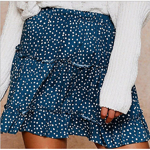 

Women's A Line Skirts - Polka Dot Blue Beige S M L