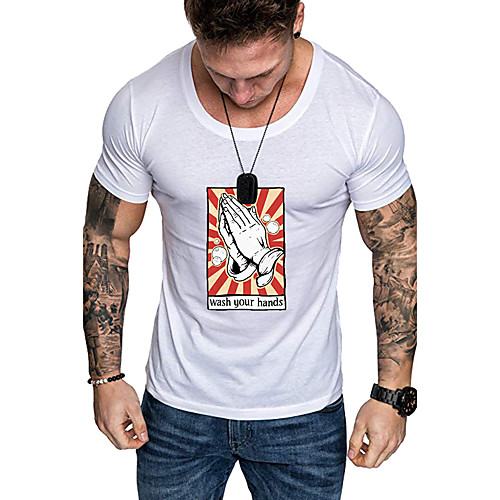 

Men's Daily Sports Business / Basic T-shirt - Rainbow / Letter Black & White, Print Yellow