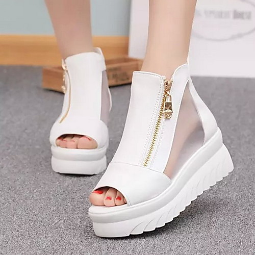 

Women's Sandals Wedge Heel Open Toe PU Summer White / Black