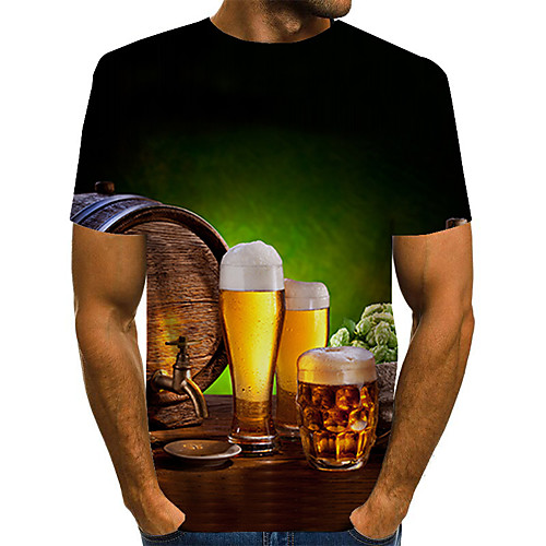 

Men's Daily Holiday Street chic / Exaggerated T-shirt - Color Block / 3D / Abstract Print Green