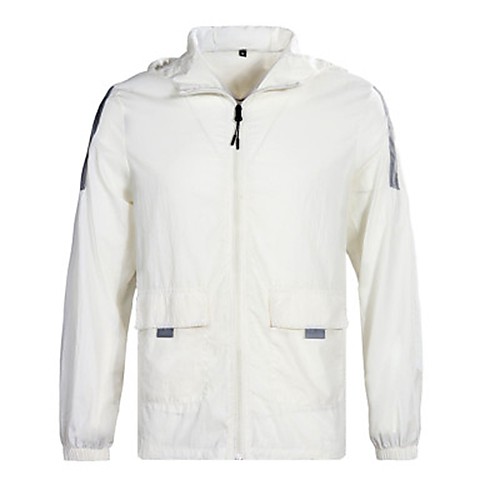 

Men's Daily / Sports Basic Spring & Fall / Spring & Summer Regular Jacket, Solid Colored Hooded Long Sleeve Nylon Print White / Light gray / Light Blue