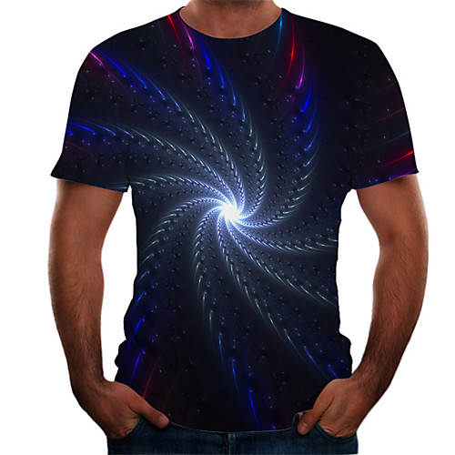 

Men's Daily Basic T-shirt - Color Block / 3D Print Rainbow
