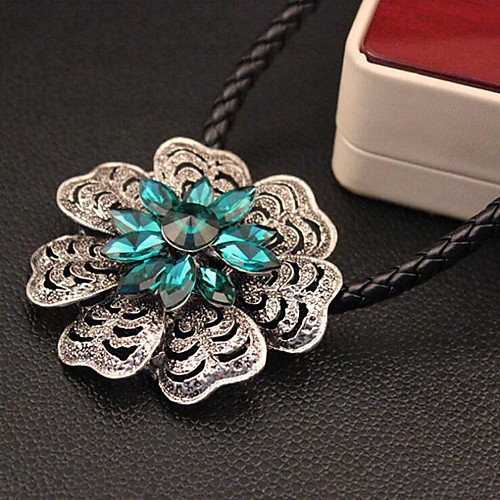 

Women's Blue Green Cubic Zirconia Long Necklace Classic Flower Shape Simple Classic Fashion Chrome Dark Green Blue 80 cm Necklace Jewelry 1pc For Gift Daily Festival
