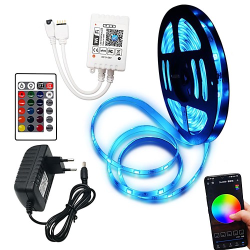 

5m Flexible LED Light Strips / RGB Strip Lights / Smart Lights 150 LEDs SMD5050 10mm 1 x 2A power adapter / WiFi Controller 1 set RGB Christmas / New Year's Cuttable / Party / Decorative 100-240 V