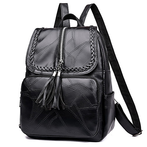

Large Capacity PU Zipper Commuter Backpack Solid Color Daily Black