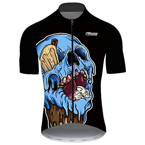

21Grams Men's Short Sleeve Cycling Jersey Black / Blue Skull Bike Jersey Top Mountain Bike MTB Road Bike Cycling UV Resistant Breathable Quick Dry Sports Clothing Apparel / Stretchy