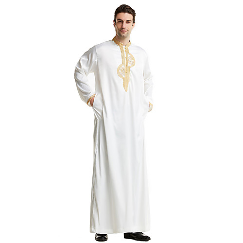 

Men's Party / Daily / Work Fall / Winter / Fall & Winter Long Abaya, Solid Colored Stand Long Sleeve Cotton / Polyester White / Black / Beige