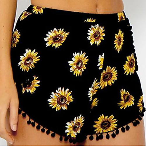 

Women's Basic Shorts Pants - Print Yellow Green Black S M L