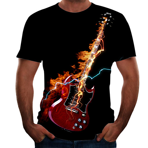 

Men's Daily Going out Basic / Street chic T-shirt - Color Block / Flame / Simulation Print Rainbow
